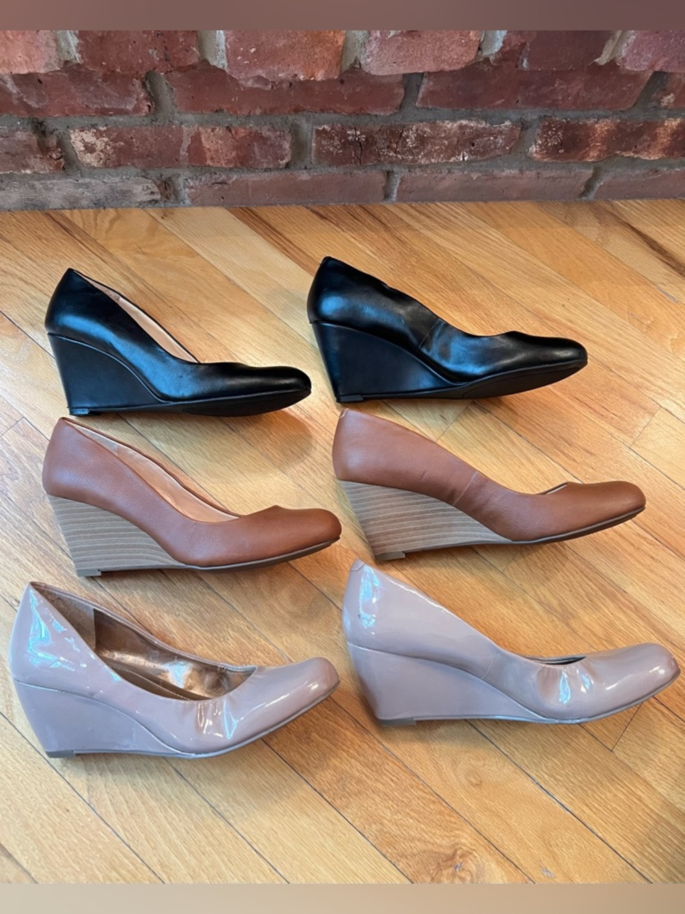 Jessica Simpson Sampson Round Toe Wedge Heels Lot of 3 Pairs Black Brown Tan - Picture 4 of 12